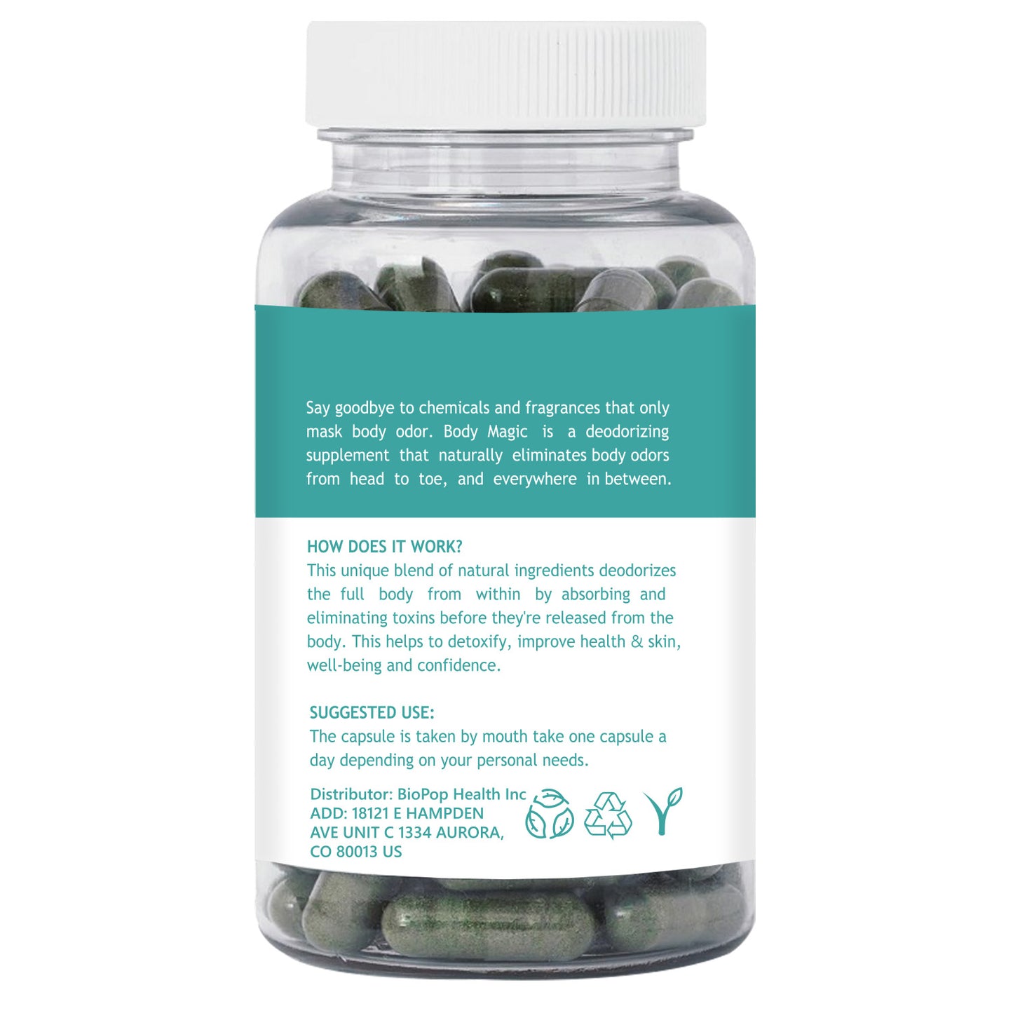 Internal Deodorant Pills - Natural Chlorophyll for Body Odor & Gut Health - 30 Vegan Capsules