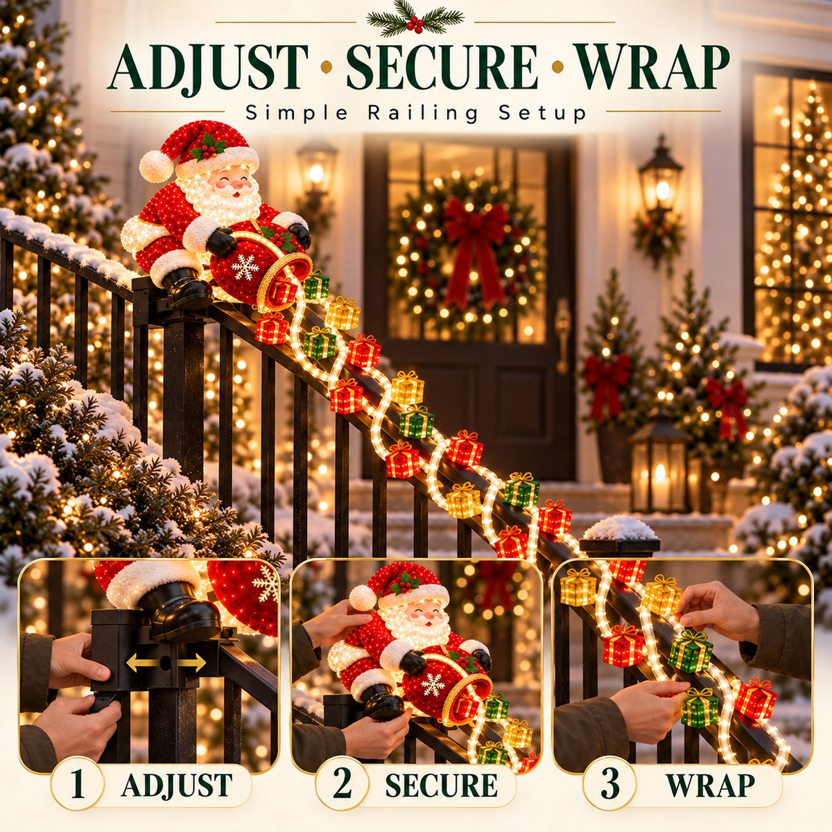 Christmas Decoration - Santa Gift Cascade Railing Light