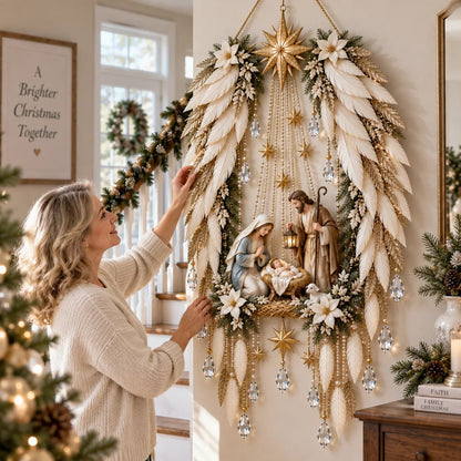 Christmas Wall Decor - Lighted Angel Wings Nativity