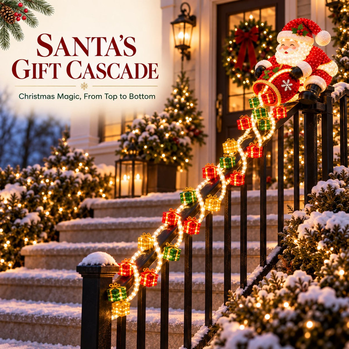 Christmas Decoration - Santa Gift Cascade Railing Light