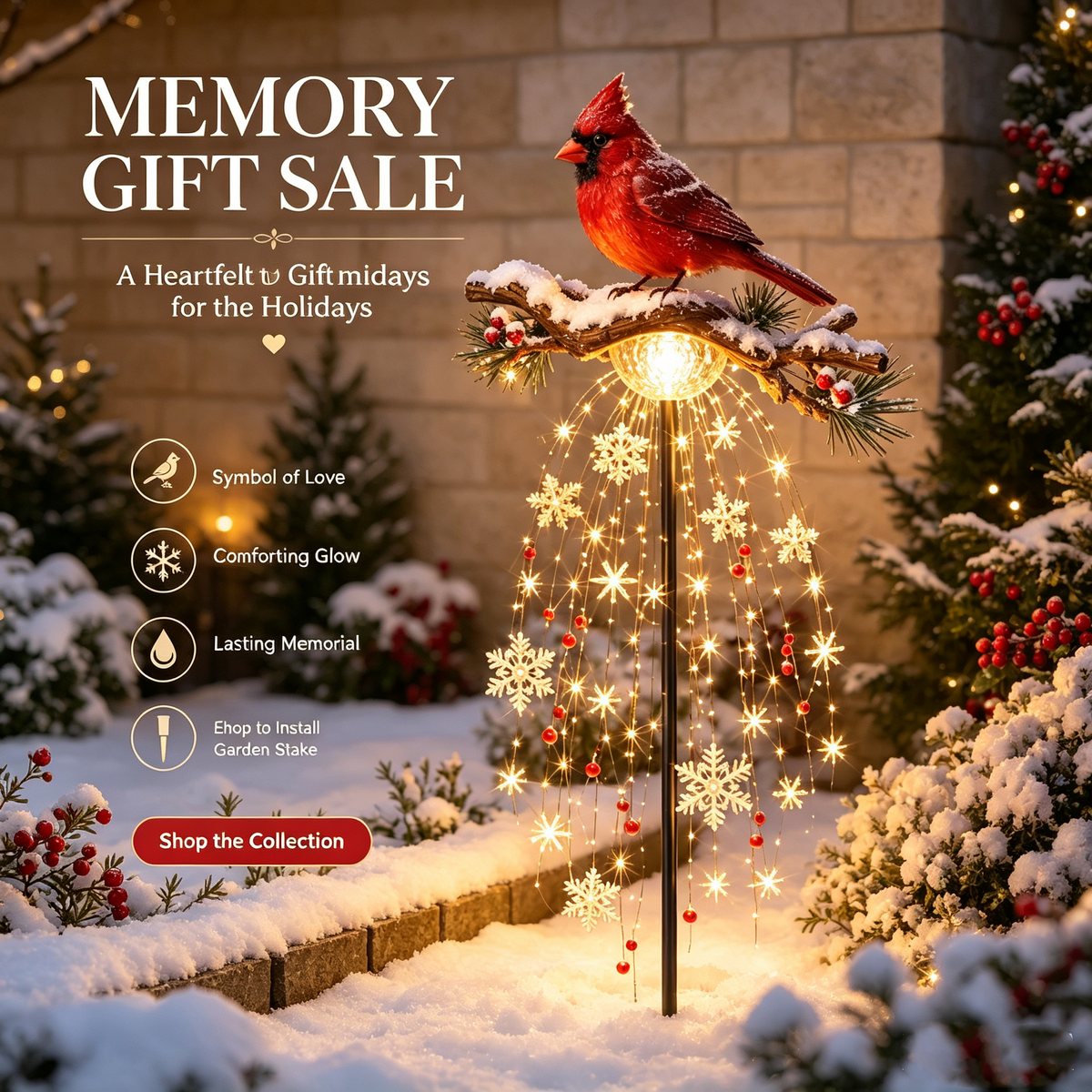 Solar Cardinal Memory Light - Christmas Remembrance Garden Stake