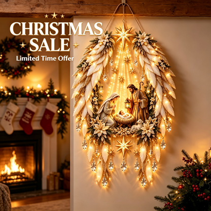 Christmas Wall Decor - Lighted Angel Wings Nativity