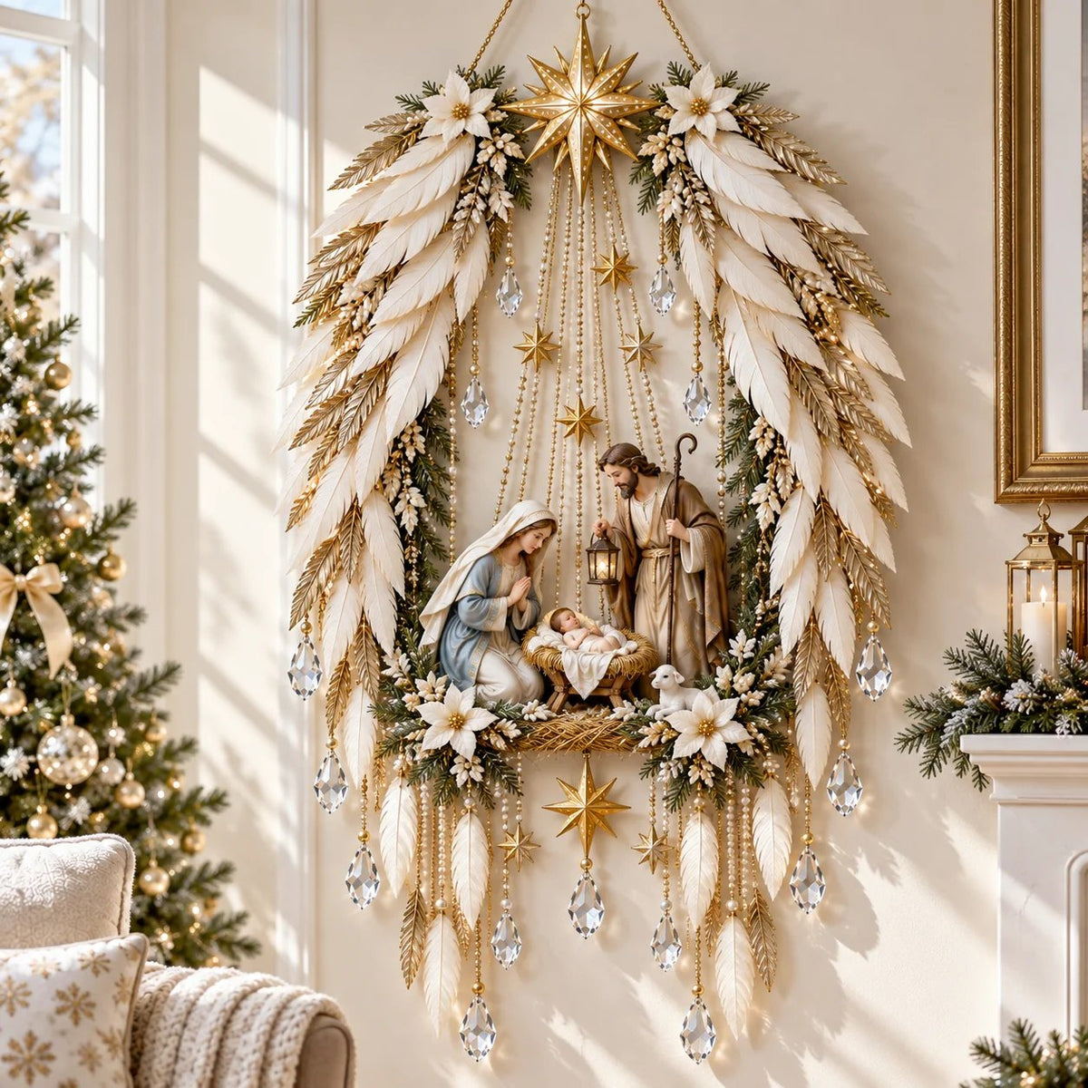 Christmas Wall Decor - Lighted Angel Wings Nativity
