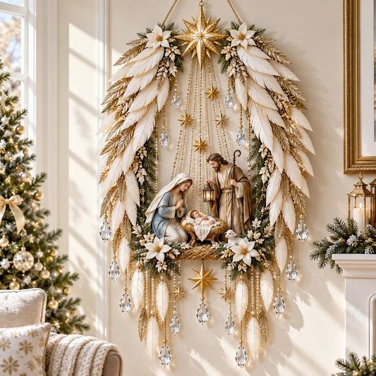 Christmas Wall Decor - Lighted Angel Wings Nativity
