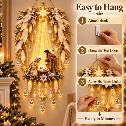 Christmas Wall Decor - Lighted Angel Wings Nativity