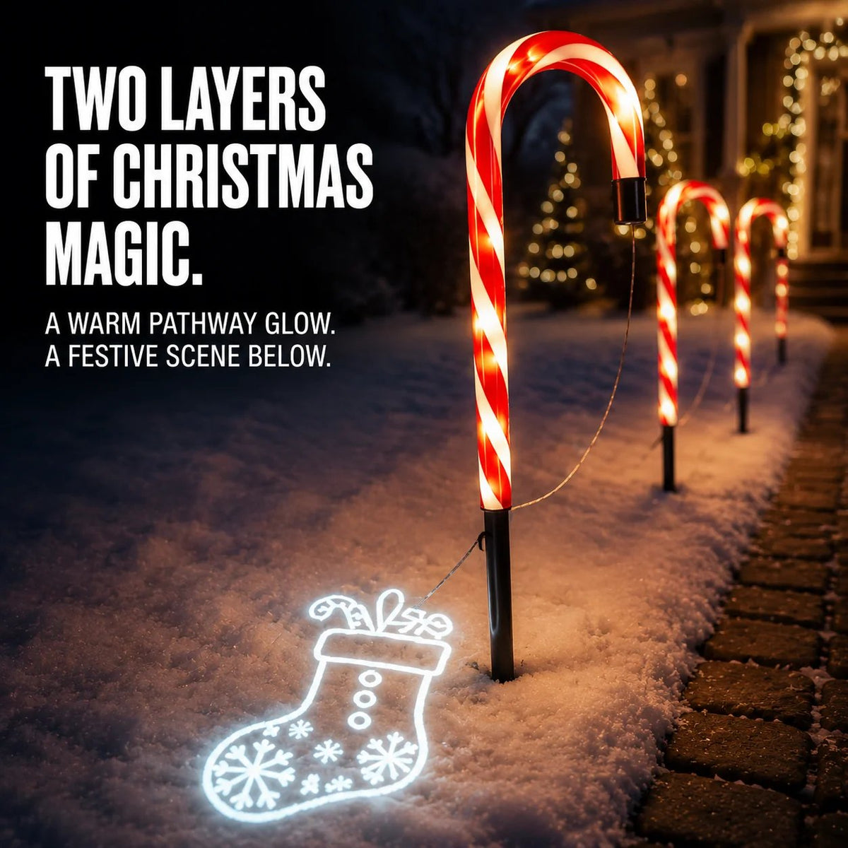 Christmas Yard Decor - Solar Candy Cane Projector Pathway Lights