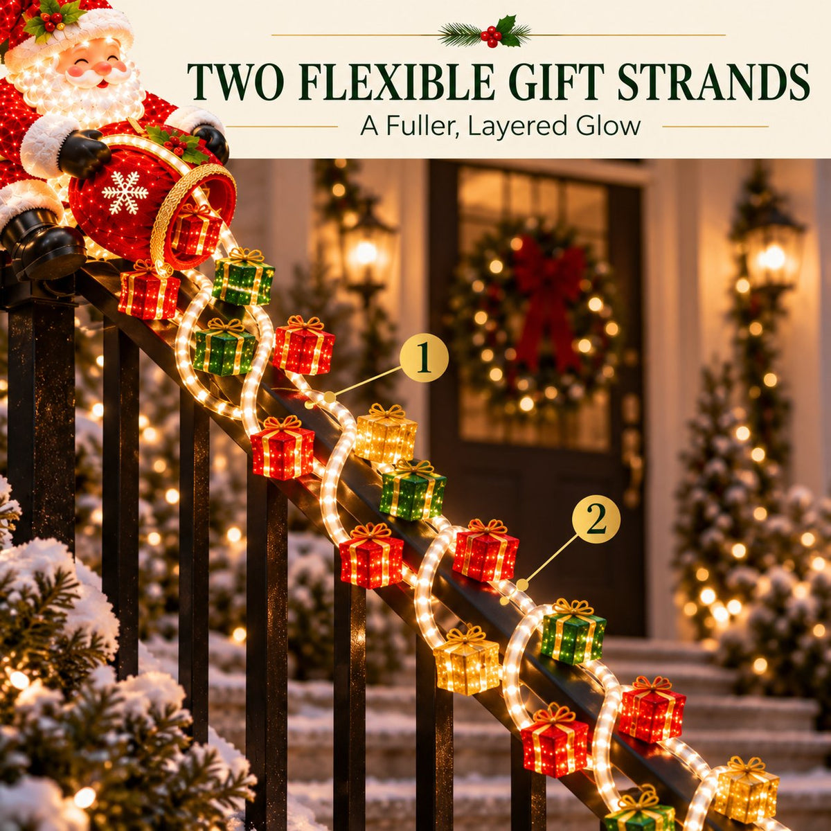 Christmas Decoration - Santa Gift Cascade Railing Light