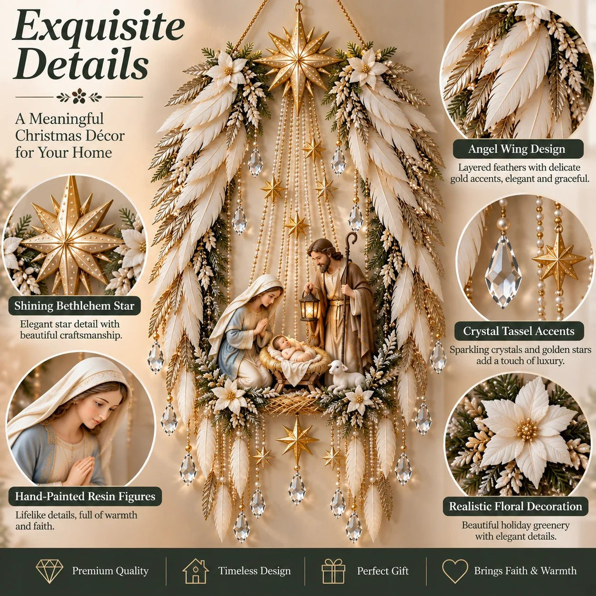 Christmas Wall Decor - Lighted Angel Wings Nativity