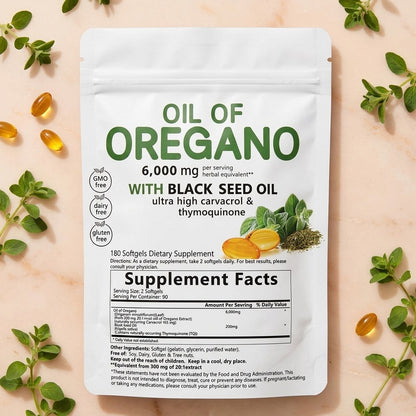 Oil Of Oregano with Black Seed Oil 2 in 1 Carvacrol & Thymoquinone 180 Softgels