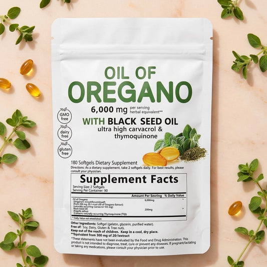 Oil Of Oregano with Black Seed Oil 2 in 1 Carvacrol & Thymoquinone 180 Softgels