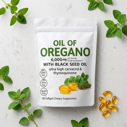 Oil Of Oregano with Black Seed Oil 2 in 1 Carvacrol & Thymoquinone 180 Softgels