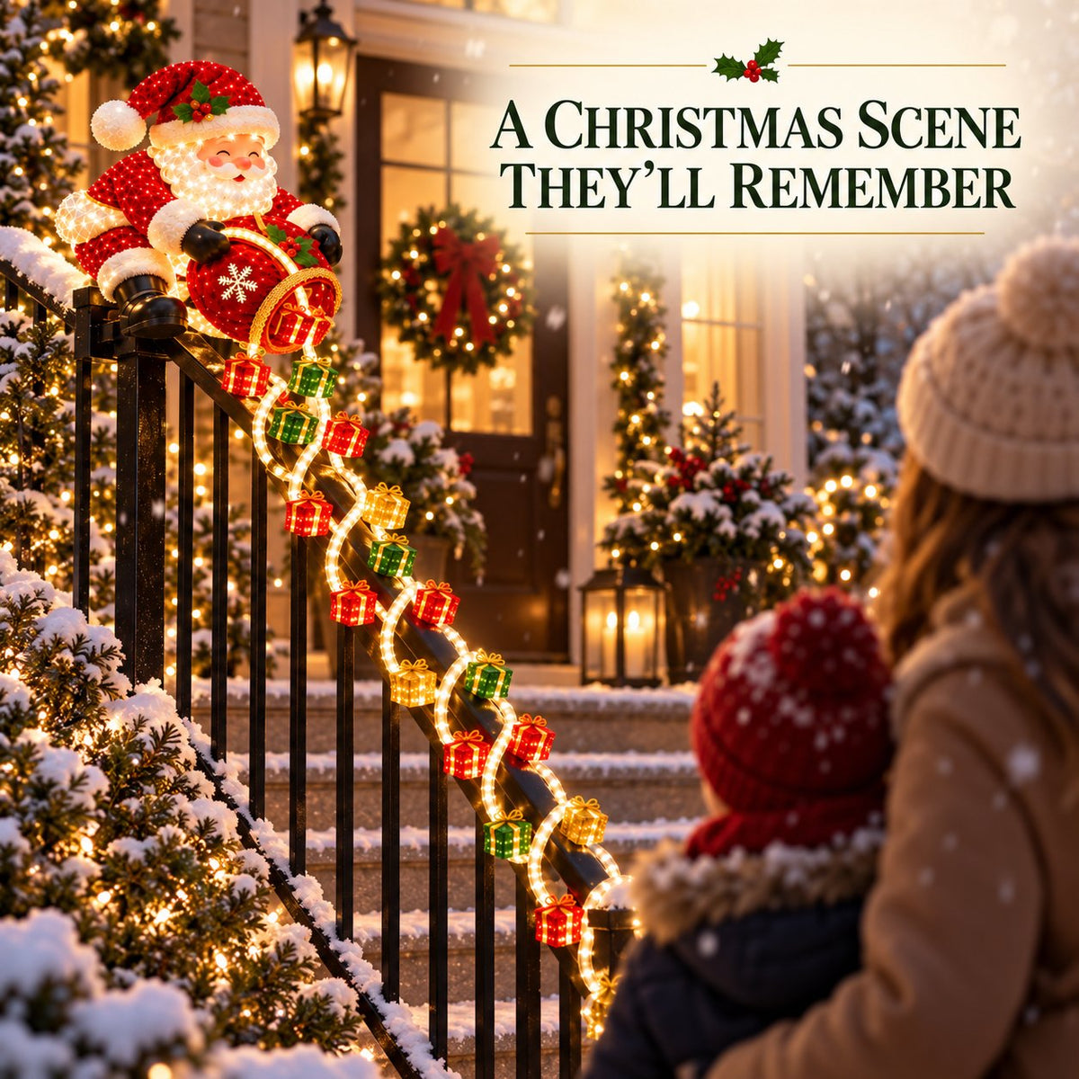Christmas Decoration - Santa Gift Cascade Railing Light