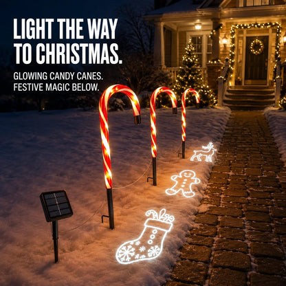 Christmas Yard Decor - Solar Candy Cane Projector Pathway Lights
