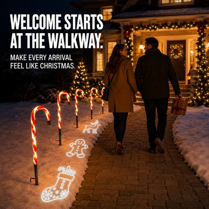 Christmas Yard Decor - Solar Candy Cane Projector Pathway Lights