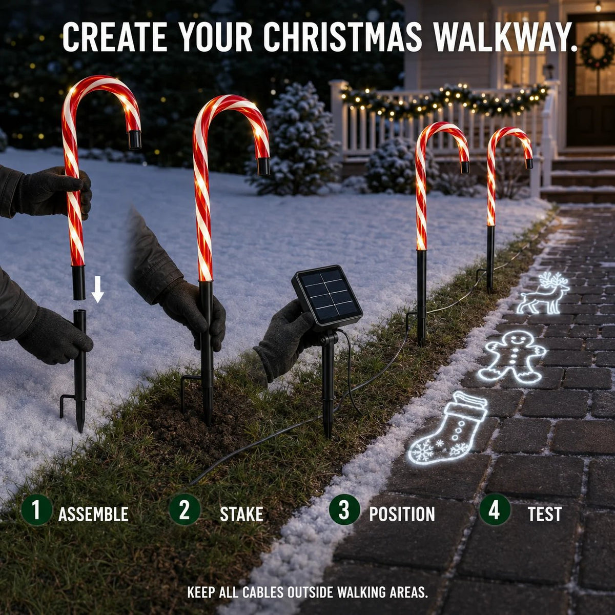 Christmas Yard Decor - Solar Candy Cane Projector Pathway Lights