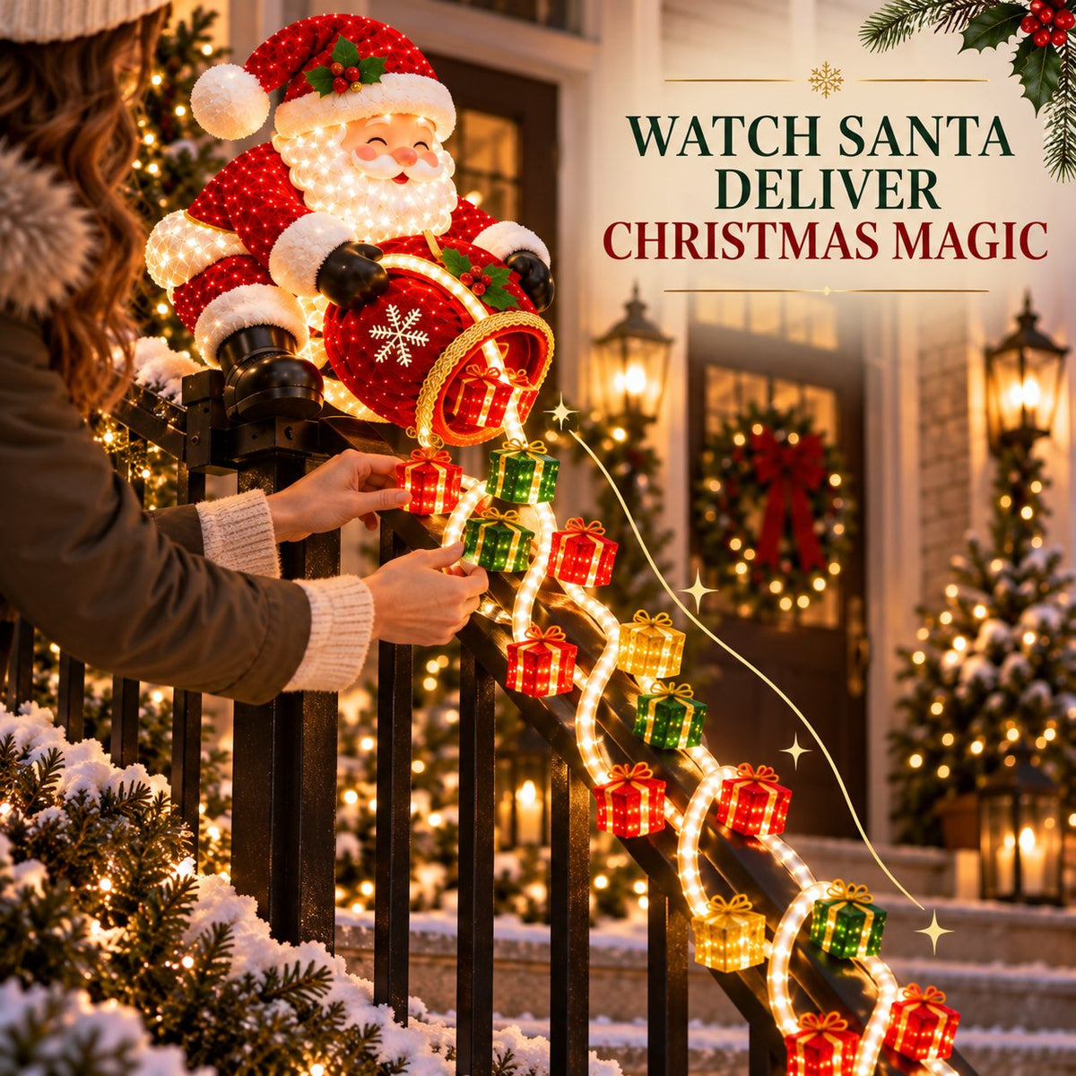 Christmas Decoration - Santa Gift Cascade Railing Light