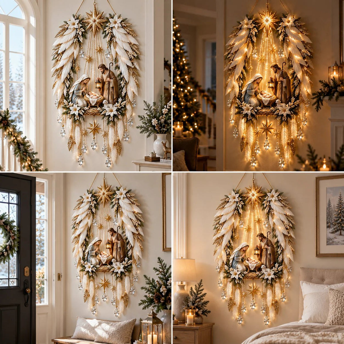Christmas Wall Decor - Lighted Angel Wings Nativity