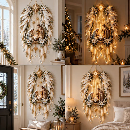Christmas Wall Decor - Lighted Angel Wings Nativity